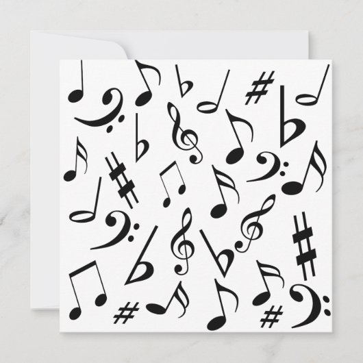 Musical Notes  Invitation Black White Kaart (Voorkant)