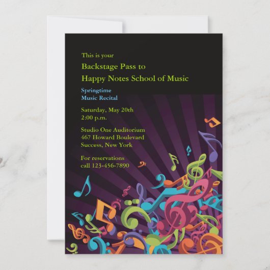 Musical Notes Overweging Uitnodiging (Voorkant)