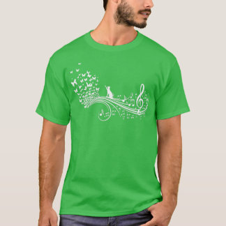 Musical Notes With Cat Butterflies I Ladies T-shirt