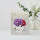 Musical Paars Red Heart Leaf Tree Dank je Bedankkaart (Staand voorkant)