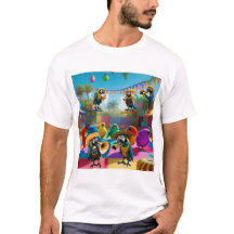 Musical Parrot Party T shirt voor mannen, vrouwen