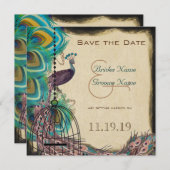 Musical Peacock Bird Cage Eggplant Save the Date (Voorkant / Achterkant)