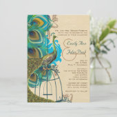 Musical Peacock Bird Cage Plume Météo Invitations (Debout devant)