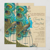Musical Peacock Bird Cage Plume Météo Invitations (Devant / Derrière)
