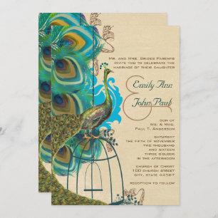 Musical Peacock Bird Cage Plume Météo Invitations