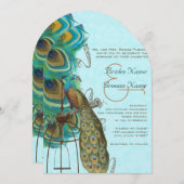 Musical Peacock Birdcage Feather Wedding Kaart (Voorkant / Achterkant)