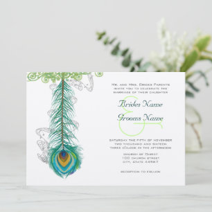 Musical Peacock Feather Wedidng Invitation Kaart
