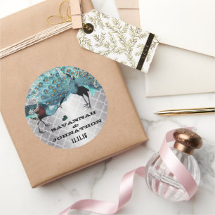 Musical Peacock Silver Moroccan Aqua Weddings Ronde Sticker