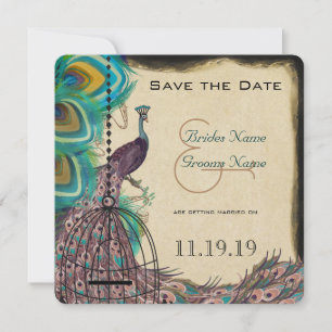 Musical Peacock Vogelkooi Aubergine Save the Date