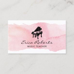 Musical Piano Logo Blush Pink Waterverf Music Visitekaartje