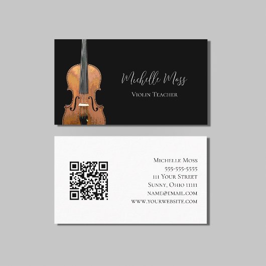 Musical QR code Violin Teacher Black White Visitekaartje