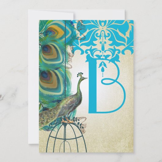 Musical Silver Peacock Bird Cage Invitations de pl (Dos)