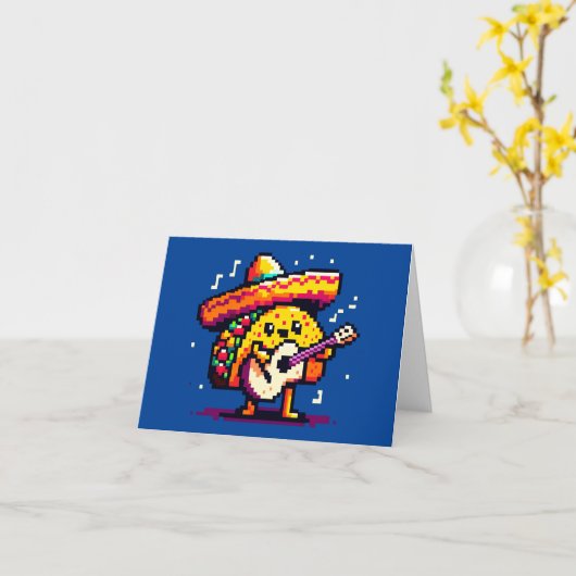 Musical Taco - Grappig Pixel Art Mariachi Design Kaart (Gele Bloem)