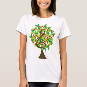Musical Treble Cherry Notes Tree Whimsical Natuur T-shirt