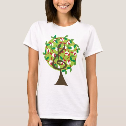 Musical Treble Cherry Notes Tree Whimsical Natuur T-shirt (Voorkant)