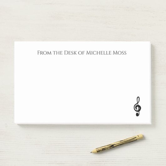 Musical Treble Clef Black White, gepersonaliseerd Post-it® Notes (Op bureau)