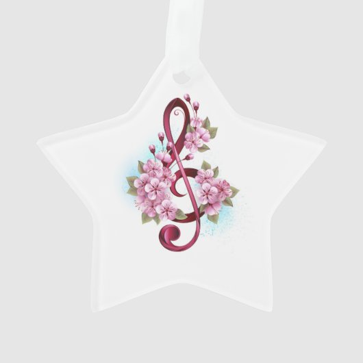 Musical treble clef notes with sakura flowers (dos)