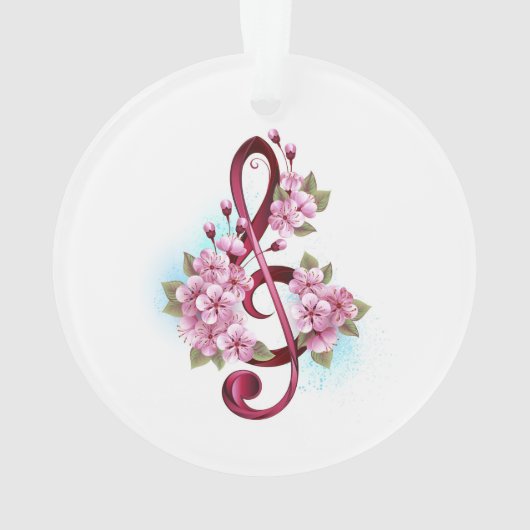 Musical treble clef notes with sakura flowers (dos)