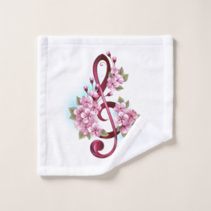 Musical treble clef notes with sakura flowers