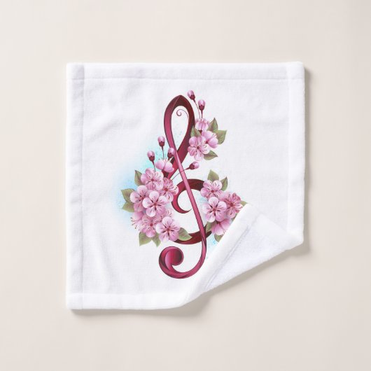 Musical treble clef notes with sakura flowers (Gant de toilette)