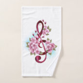Musical treble clef notes with sakura flowers (Serviette à main)