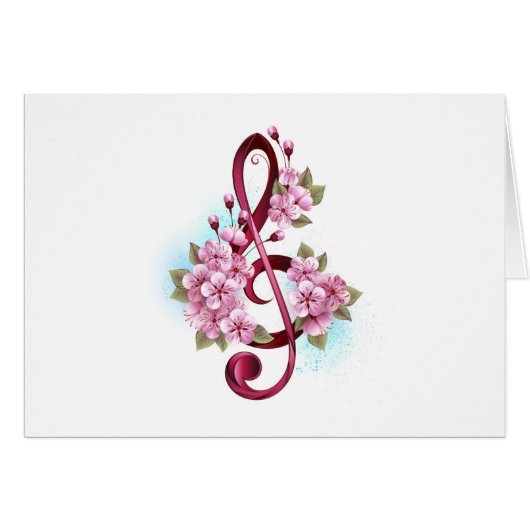Musical treble clef notes with sakura flowers (Devant horizontal)