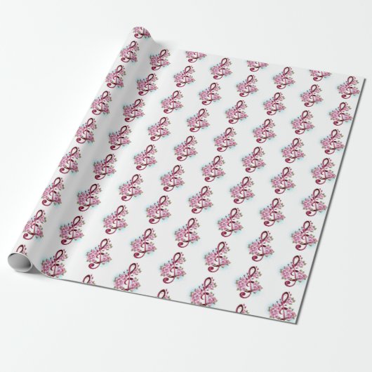 Musical treble clef notes with Sakura flowers Cadeaupapier (Uitgerold)