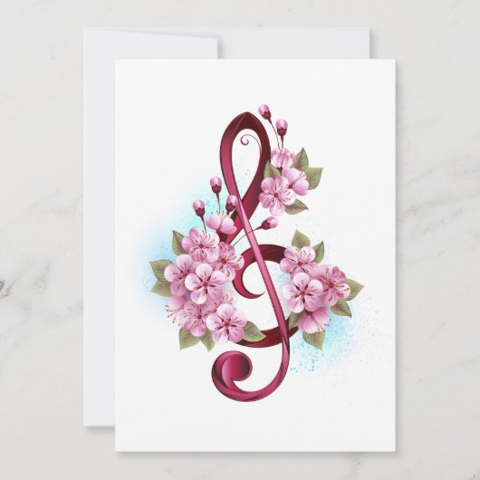 Musical treble clef notes with Sakura flowers Feestdagenkaart (Voorkant)