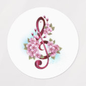 Musical treble clef notes with Sakura flowers Labels (Design 2)