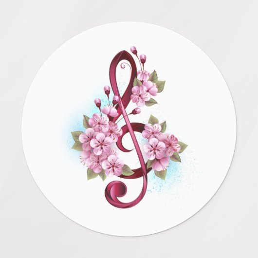Musical treble clef notes with Sakura flowers Labels (Design 1)