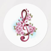 Musical treble clef notes with Sakura flowers Labels (Design 1)