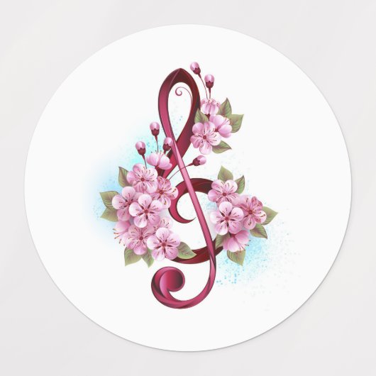 Musical treble clef notes with Sakura flowers Labels (Design 1)