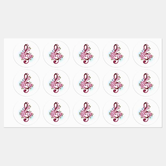 Musical treble clef notes with Sakura flowers Labels (Vel)