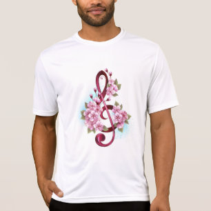 Musical treble clef notes with Sakura flowers T-shirt