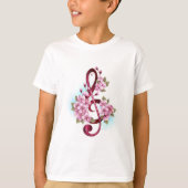 Musical treble clef notes with Sakura flowers T-shirt (Voorkant)