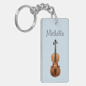 Musical Violin Custom Script Blue Sleutelhanger (Voorkant Links)