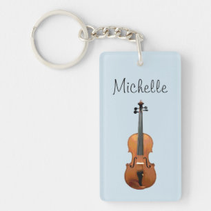 Musical Violin Custom Script Blue Sleutelhanger