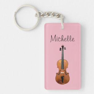 Musical Violin Cute Pink, gepersonaliseerd Sleutelhanger