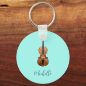 Musical Violin Trendy Blauwgroen Green Sleutelhanger (Voorkant)