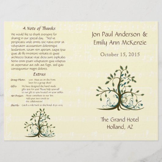 Musical Whimsical Tree Wedding Programme de mariag (Devant)
