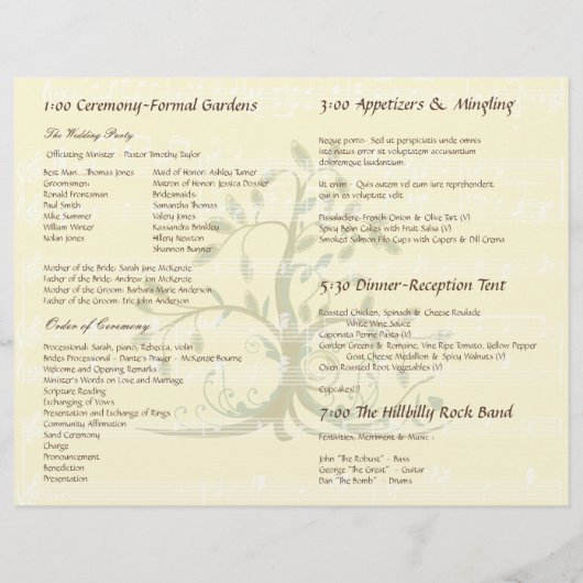 Musical Whimsical Tree Wedding Programme de mariag (Dos)