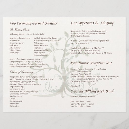 Musical Whispy Tree Wedding Program (Achterkant)