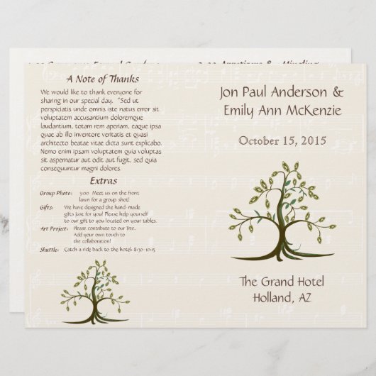 Musical Whispy Tree Wedding Program (Voorkant / Achterkant)