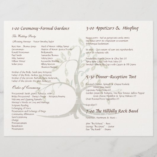 Musical Whispy Tree Wedding Programme (Dos)
