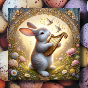 Musical Woodland Bunny Flowers Pasen Feestdagenkaart