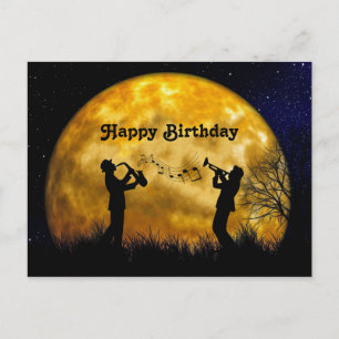 Musici Full Moon Waterverf Birthday Briefkaart