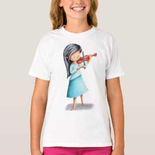 Musiciaans meisje dat Violin speelt geïllustreerd T-shirt