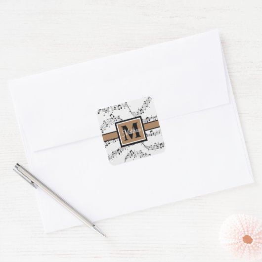 Musiciaans monogram zwart en wit vierkante sticker (Envelop)