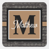 Musiciaans monogram zwart en wit vierkante sticker (Voorkant)