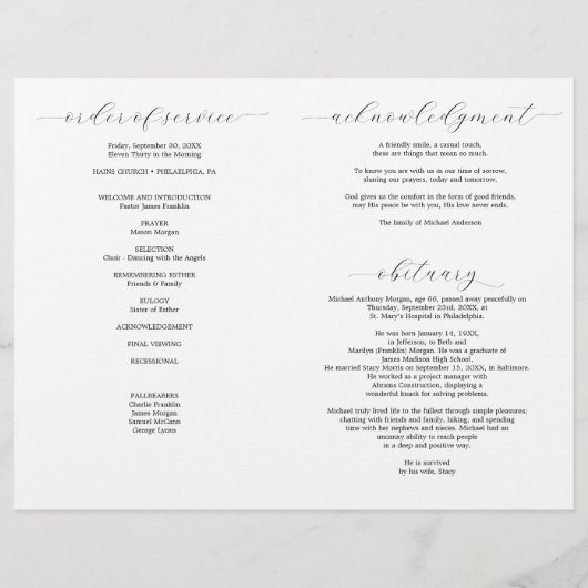 Musician Funeral Program Sjabloon Piano Flyer (Achterkant)